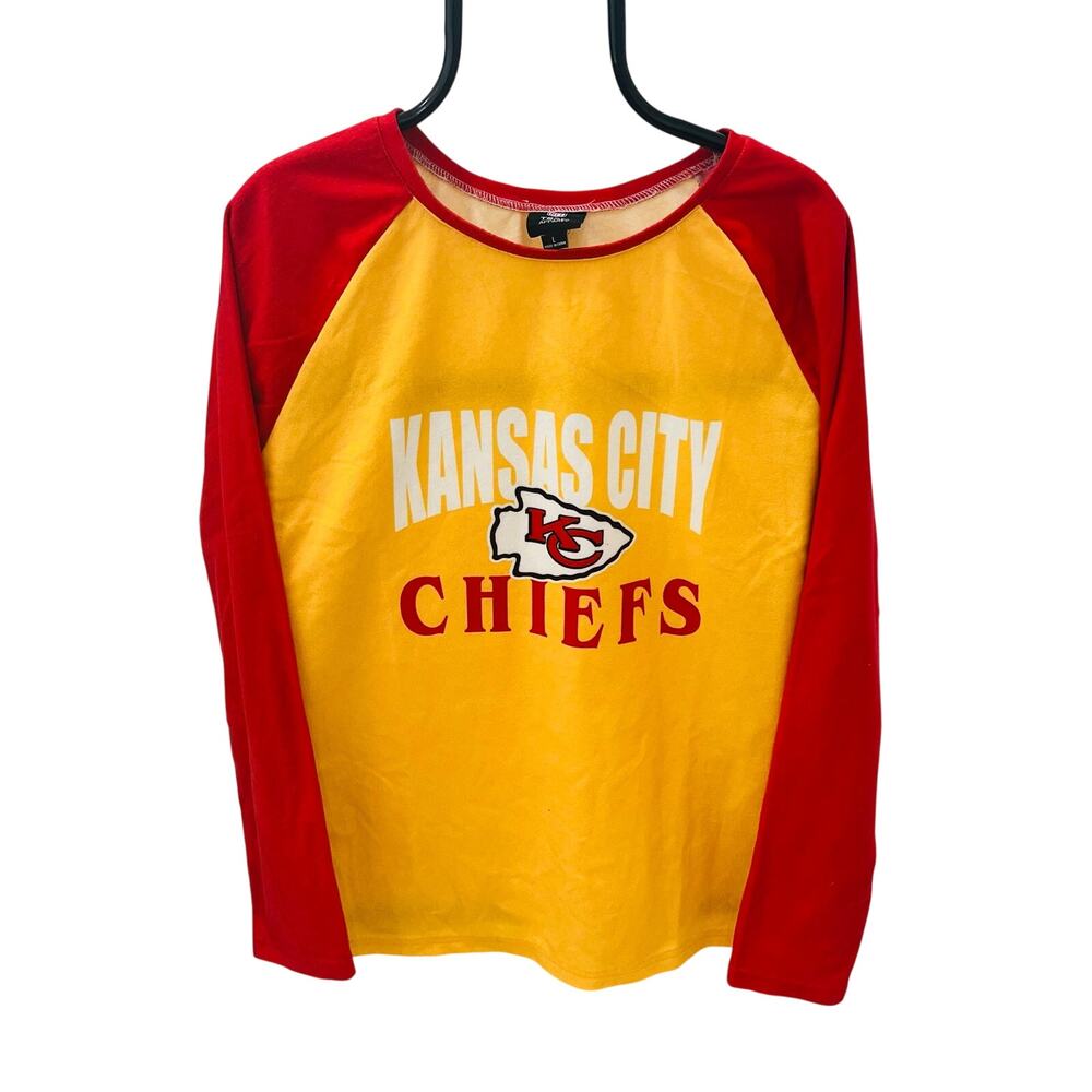 Kansas City Chiefs Sleepwear Long Sleeve Pajama Shirt Red Gold Size Large L NFL